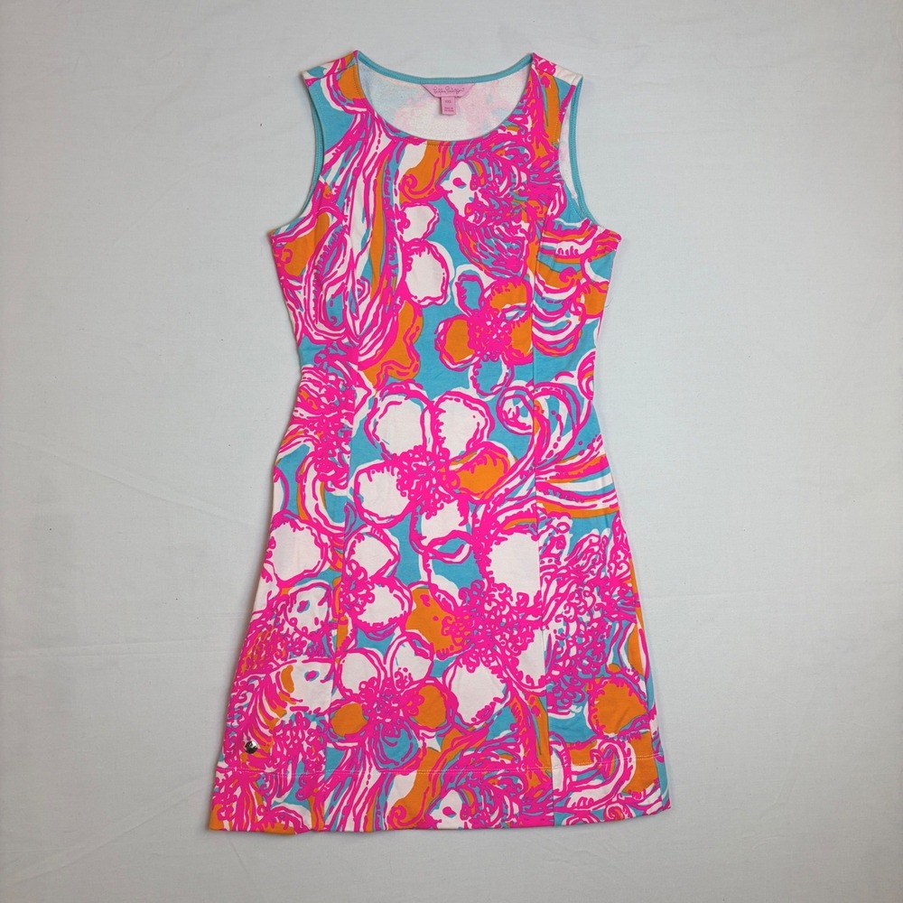 Lilly Pulitzer Shift Dress Sleeveless French Terry Cutout Back Floral XXS Resort